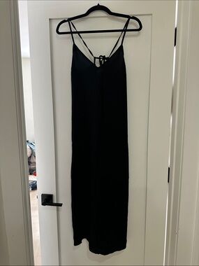 Black Slip Midi Dress with Spaghetti Straps